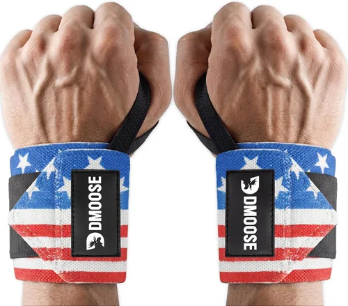 Miniatura 11 de DMoose Fitness Muñequeras para levantamiento de pesas de 18 pulgadas – Envoltura de gimnasio resistente con lazo para el pulgar para apoyo y alivio