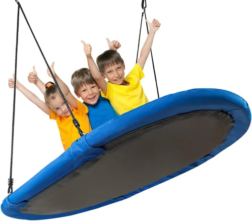 Miniatura 10 de DORTALA Columpio ovalado, columpio de árbol de 60 pulgadas con alturas ajustables de 40 a 63 pulgadas y cuerda de múltiples capas para niños