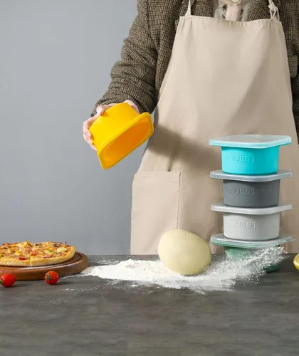 Miniatura 8 de Recipientes apilables de silicona para pruebas de masa de pizza artesanal con tapas, 5 paquetes-16.9 fl oz porción (amarillo)