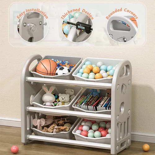 Miniatura 4 de Wohh - Organizador de almacenamiento de juguetes para niños, organizador de almacenamiento para libros y juguetes con 6 contenedores multiusos