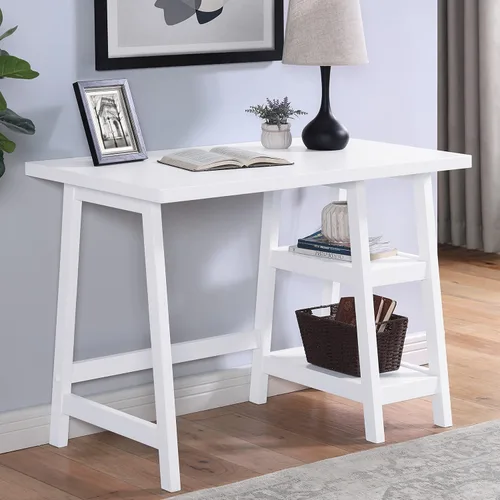 Miniatura 2 de Verone Escritorio de madera con estantes de almacenamiento, color blanco