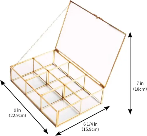 Miniatura 7 de Caja de vidrio vintage dorada de vidrio transparente y latón para almacenamiento de joyas y maquillaje cosmético, soporte para lápiz labial