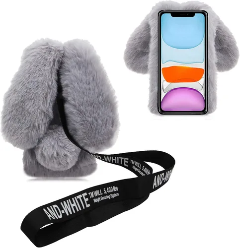 Miniatura 10 de Compatible con Motorola Moto G Power 2022 / G Pure 2021 - Funda protectora de felpa con orejas de conejo 3D con correa cruzada, hecha a mano