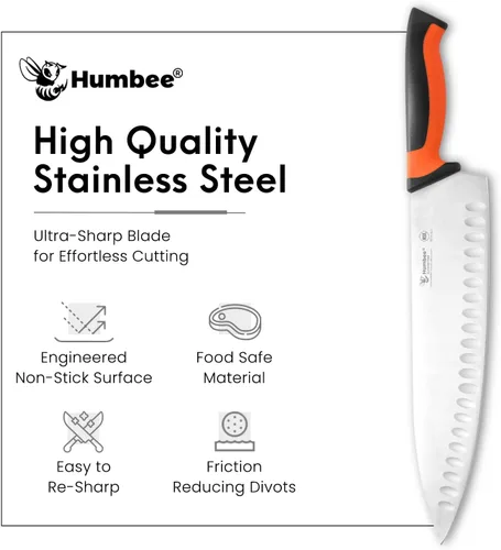 Miniatura 5 de Cuchillo de chef certificado NSF de 12 pulgadas, cuchillo de cocina de acero inoxidable de alto carbono con mango ergonómico codificado por