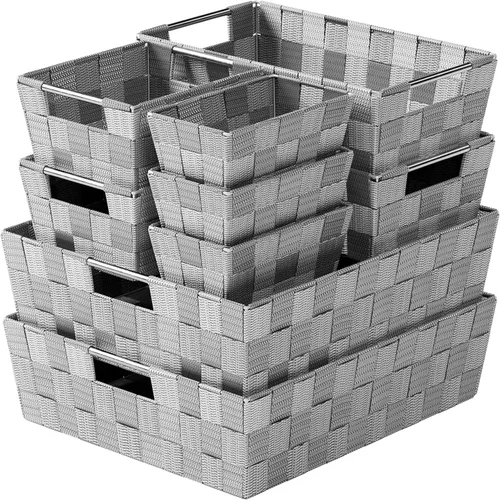 Miniatura 7 de Cestas para organizar juego de 9 cestas negras – Cestas de almacenamiento para estantes – Contenedores organizadores perfectos para armario, cesta