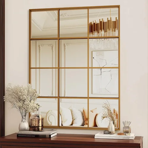 Miniatura 23 de Antok Espejo de pared, espejo decorativo de ventana de 24 x 36 pulgadas, espejo de pared con marco de metal, colgante o inclinado para sala