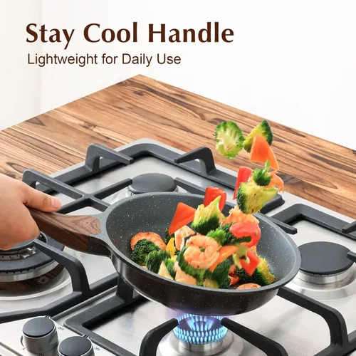 Miniatura 4 de SENSARTE Sartén antiadherente con tapa, sartén para tortillas con tapa, sartén para huevos saludables para chef, sartén de cocina, sin PFOA