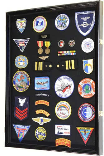 Miniatura 4 de Medallas militares XL, alfiler, parches, insignias, cintas, insignias, banderas, vitrina para gabinete Shadowbox (acabado en madera de roble)