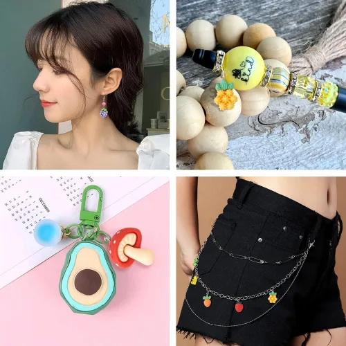 Miniatura 7 de Mega Pet 40 dijes de resina de frutas y verduras, fresa, piña, uva, cereza, resina, hongos, zanahoria, para bricolaje, collares, pulseras, aretes