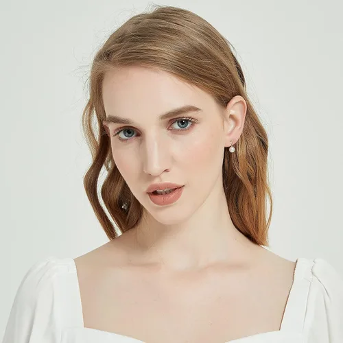 Miniatura 2 de Aretes de perlas para mujer, oro macizo de 18 quilates AAAA+ cultivados en agua dulce de 0.276 in-0.295 in, aretes de gota de perlas reales, aretes