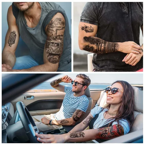 Miniatura 4 de 77 hojas de tatuajes temporales para automóvil, adultos, adolescentes, niños, realistas, tatuajes falsos de media manga, calcomanías de arte