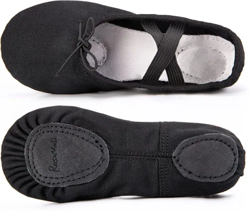 Miniatura 5 de Zapatillas de ballet de lona para niñas y niños (bebéniño pequeñoniño grande), zapatos de baile de práctica de yoga con suela dividida