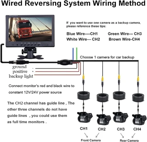 Miniatura 3 de Cámara de respaldo para vehículo, Camecho de 9 pulgadas, 4 monitores divididos + 4 cámaras con cámara de visión frontal y trasera, 18 IR de visión