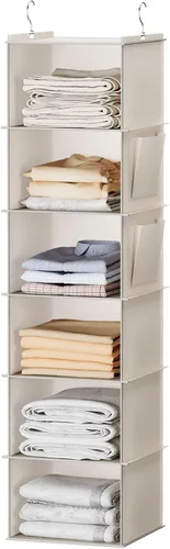 YOUDENOVA - Organizador colgante para clóset con 6 estantes de almacenamiento con bolsillos laterales, beige