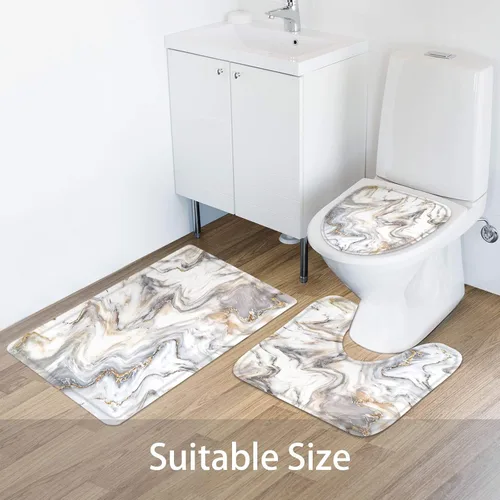 Miniatura 4 de MitoVilla Juego de baño de mármol con cortina de ducha y alfombras y accesorios, abstracto gris dorado blanco, moderno, gris juego de decoración