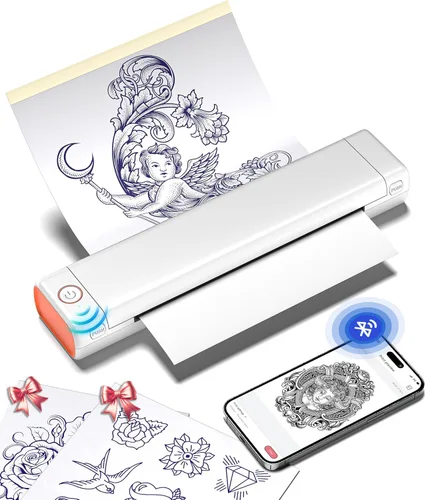 Miniatura 8 de Phomemo Impresora de plantilla de tatuaje, impresora térmica inalámbrica M08F con 10 piezas de papel de transferencia, compatible