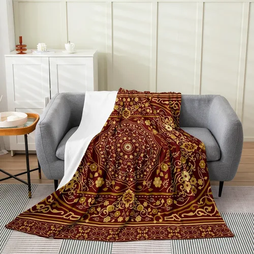Miniatura 12 de Erosebridal Manta Bohemia de Tiro 40x50 Pulgadas, Retro Azul Amarillo Degradado Rojo Floral Bohemio Tribal de Vellón, Vintage Antiguo Enrejado