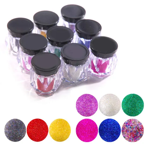 9 Colores Caviar de Uñas Perlas La Forma De Cristal Redondo Rhinestone Dedo Uñas Joyas Perlas Para Uñas Set De 9 (Color Transparente)