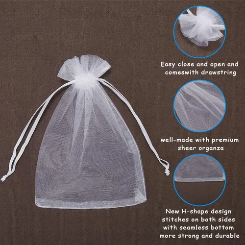 Miniatura 3 de WenTao 100 bolsas de organza blancas transparentes de 4 x 6 (3.9 x 5.9 in) para recuerdos de boda con cordón, bolsas de joyería de primera calidad