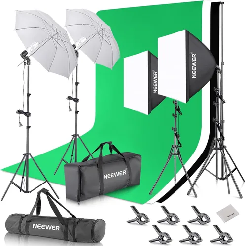 Miniatura 9 de Sistema de apoyo de fondo Neewer, de 8.5 x 10 pies y equipo de iluminación continua de 800 W, 5500 K, softbox y sombrillas para estudio fotográfico