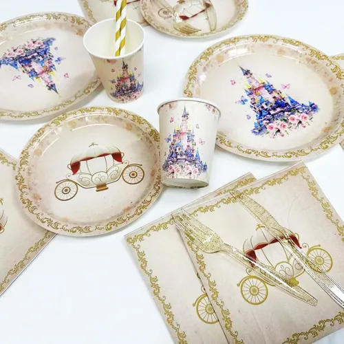 Miniatura 5 de AIBIIN 112 PCS Platos de Fiesta de Princesa, Decoraciones de Cumpleaños de Princesa, Juego de Vajilla de Fiesta de Princesa de Érase Una Vez