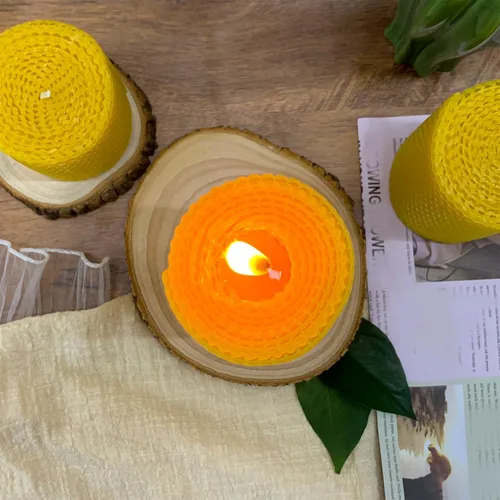 Miniatura 5 de Juego de 3 velas de pilar de cera de abejas, tamaño 3 x 6 pulgadas, 3 x 4 pulgadas y 3 x 3 pulgadas, hoja de vela de cera de abejas naturales