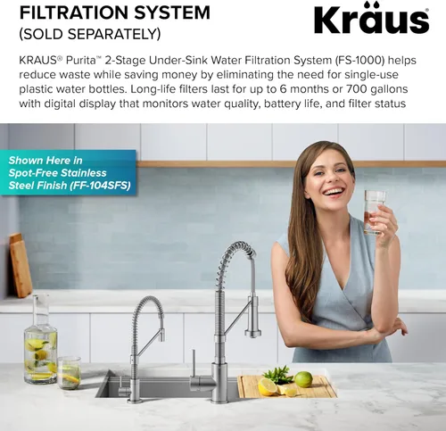 Miniatura 12 de KRAUS Bolden Grifo de filtro de agua potable de una sola manija para ósmosis inversa o sistema de filtración de agua en bronce champán antiguo sin