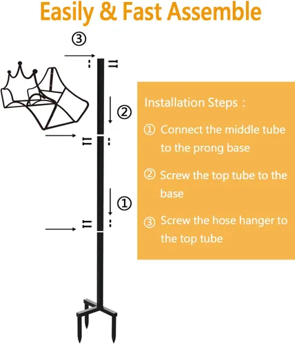 Miniatura 7 de Garbuildman Soporte Independiente de Manguera de Jardín - Soporte de Carrete de Tubería de Agua de Metal para Exteriores, Negro Brillante