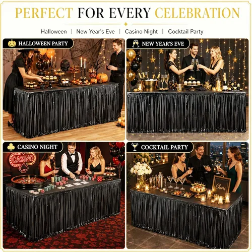 Miniatura 6 de Faldas de mesa de oropel de papel metálico con flecos para mesas rectangulares, cortinas de serpentina, telón de fondo para cumpleaños, boda