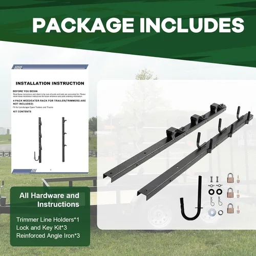 Miniatura 7 de ELITEWILL Weed Eater Rack para remolque, 3 lugares abiertos para recortadora de remolque, soporte para camión de paisajismo con 3 cerraduras