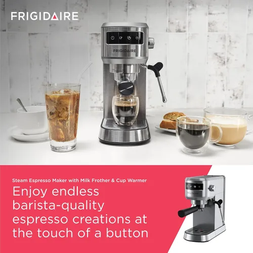 Miniatura 3 de Frigidaire Cafetera de Espresso a Vapor, Máquina de Café con Espumador de Leche y Calentador de Tazas, Presión de 20 Bares, Tanque de Agua Extraíble