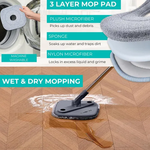 Miniatura 4 de True & Tidy True Clean Sistema de Trapeador Giratorio y Cubo – Diseño de Doble Compartimento para Agua Limpia y Sucia, Cabezal de Trapeador