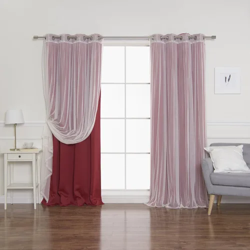 Miniatura 28 de Best Home Fashion Mix and Match - Juego de 4 cortinas de tul transparente y opacas, con ojales de acero inoxidable y níquel Rosa empolvado