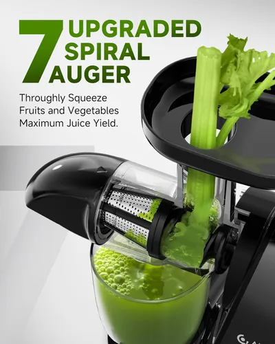 Miniatura 2 de Máquinas exprimidoras - AMZCHEF Exprimidor de jugo de prensa en frío con masticación para frutas y verduras enteras - Masticación delicada sin Ébano