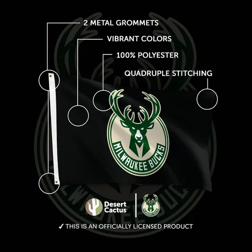 Miniatura 4 de Desert Cactus Milwaukee Bucks Flag Team NBA National Basketball Association 100% poliéster para interiores y exteriores, banderas de 3 x 5 pies