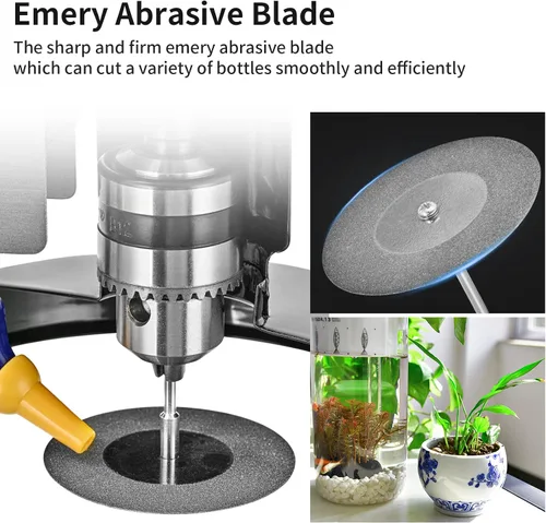 Miniatura 4 de DIYAREA Cortador eléctrico de botellas de vidrio de 150 W, 6000 rpm, cortador de botellas de vid DIY con 8 piezas de hoja abrasiva de esmeril