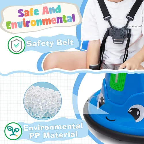 Miniatura 7 de TOBBI Caracol Auto Chocador para Bebé, Juguete Eléctrico de 12V para Niños con Control Remoto/Calcomanías Divertidas DIY para Niños/Giro de 360 Azul