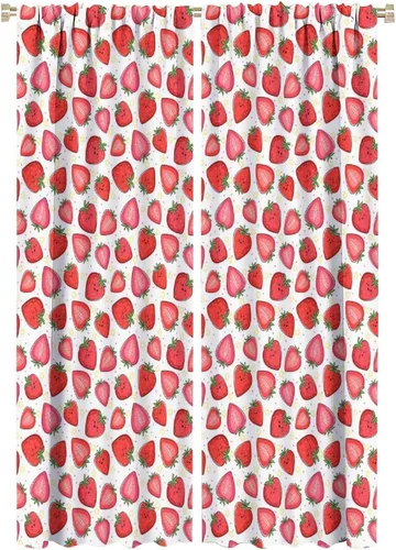 Miniatura 24 de Cortinas bohemias con diseño de fresas, bonitas cortinas bohemias con bolsillo para barra de fruta, tratamiento de ventana para cocina, sala
