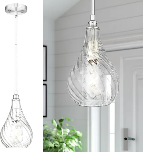 Miniatura 14 de TENGXIN Paquete de 2 luces colgantes de cocina sobre isla de 6 pulgadas, luces colgantes, lámpara colgante de vidrio rayado con acabado dorado