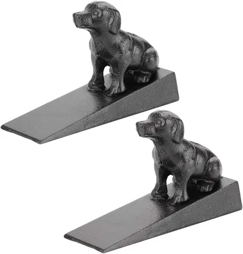 Sumnacon 2 paradas de hierro fundido para puerta de perro, resistentes topes de puerta rústicos para evitar perforar agujeros, cuñas de puerta de