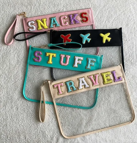 Miniatura 7 de TopTTanBo Bolsa transparente de chenilla con letras, multiusos, transparente, impermeable, para aperitivos, maquillaje, con correa para la muñeca