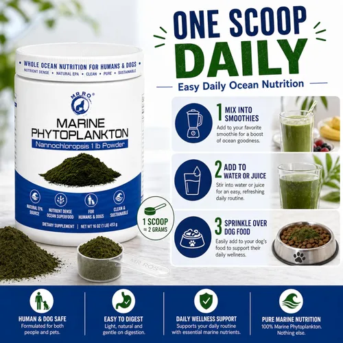 Miniatura 5 de Polvo de fitoplancton marino de 1 libra - Superalimento oceánico denso en nutrientes para humanos y perros - Fuente natural de EPA - Microalgas