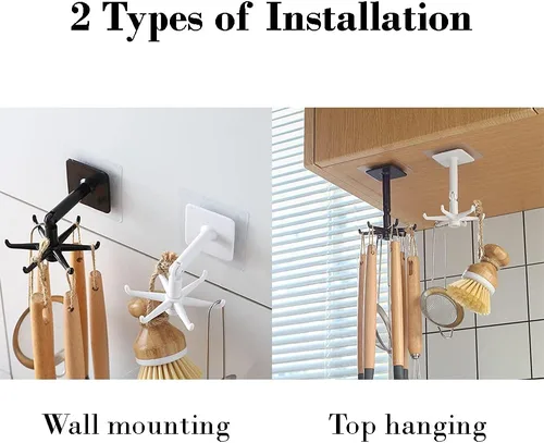 Miniatura 2 de Ganchos Portautensilios Colgantes Soporte para Utensilios de Cocina Gancho para Pared Montaje con Rotación de 360 Grados Gancho Plegable