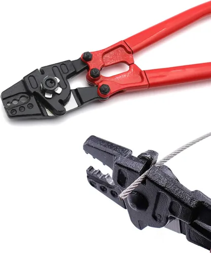 Miniatura 2 de Herramienta de prensado de estampación de swager de mano de 14" para cable de cuerda de alambre 1/16" 3/32" 1/8" [P/N: ET-TOOL030-14-RED]