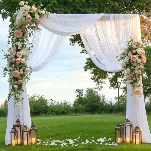 Miniatura 7 de Tela drapeada para arco de boda de 28 x 19 pies, telón de fondo de tela de gasa transparente, 2 paneles de cortinas blancas para decoración