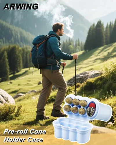 Miniatura 6 de Estuche contenedor de 6 agujeros para conos pre-enrollados de tamaño rey con porta encendedor, estuche para 6 u 8 cigarrillos de tamaño regular
