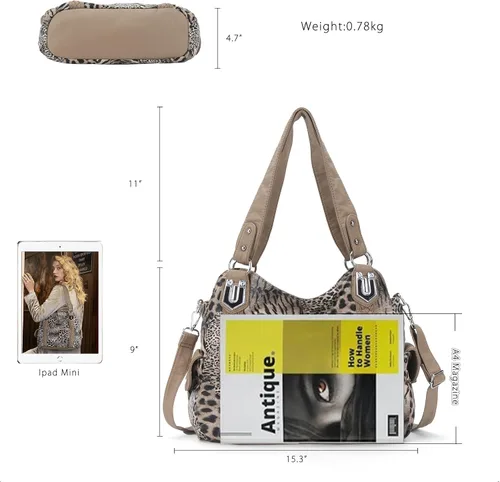 Miniatura 177 de Angel Barcelo - Bolsa de hombro amplia para mujer, diseño Hobo, cuero lavado