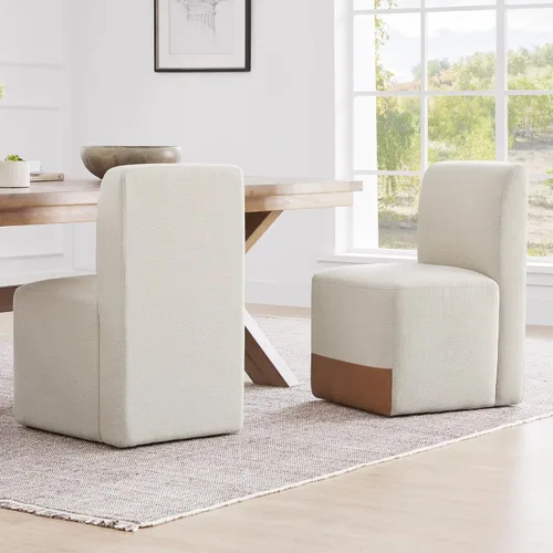 Miniatura 17 de CHITA Juego de 2 sillas de comedor con ruedas, tapizadas sin brazos, modernas sillas de comedor con rodillos para dormitorio, sala de lectura, sala