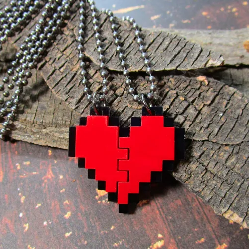Miniatura 6 de BFF - Juego de collar de corazón de píxeles de la amistad, juego de 2 collar de corazón de 8 bits para el día de San Valentín