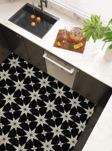 Miniatura 9 de Pegatinas adhesivas para piso: 10 piezas de 11.81 * 11.81 pulgadas, pisos de vinilo impermeables en negro y blanco, fácil de instalar, adhesivo